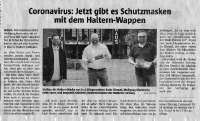 Schutzmasken mit Haltern-Wappen - Halterner Zeitung im Mai 2020 -