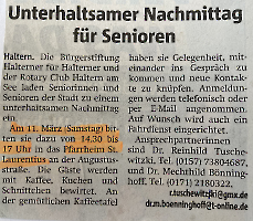 Unterhaltsamer Nachmittag für Senioren - Halterner  Zeitung im Februar 2023 